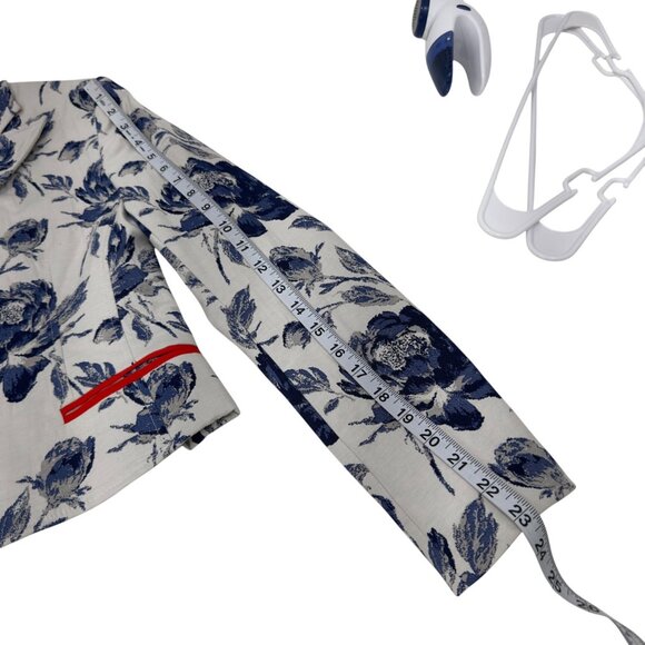 Eva Mendes Floral Blazer SZ 6 & Pencil Skirt SZ 0 Suit Set Off White/Blue/ Lined - Picture 12 of 16